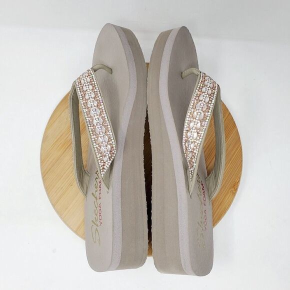 Skechers Sandals Womens 9 Cali Vinyasa Glory Flip Flop Rhinestone Platform Shoes - Picture 9 of 14